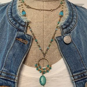 Gold Filled Long Necklace W/Faceted Crystal and Pearl Beads & Crystal Pendant